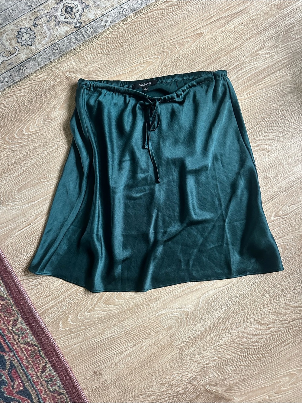 Madewell Deep Green Satin Skirt with Drawstring Waist